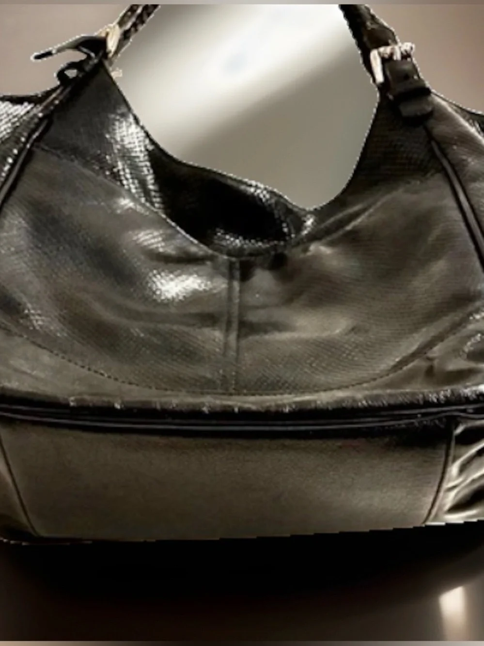 VTG Brighton Large Hobo Black Leather Snake-embossed Finished Shoulder Handbag